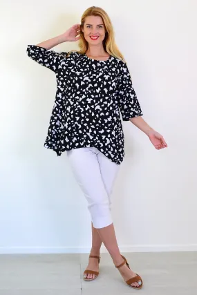 White Paint Splash Linen Blend Tunic Top