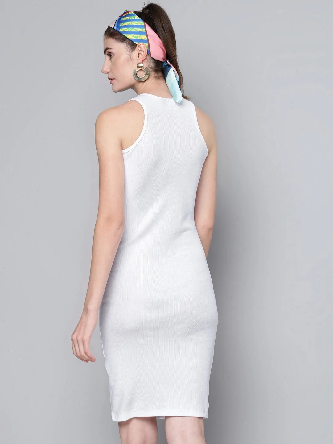 Women White Box Back Bodycon Rib Midi Dress