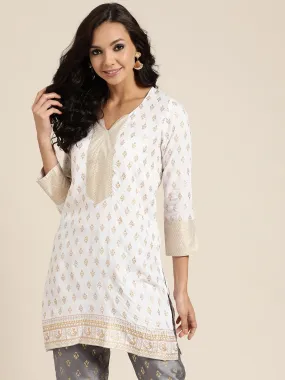 Women White Foil Print Liva Tunic