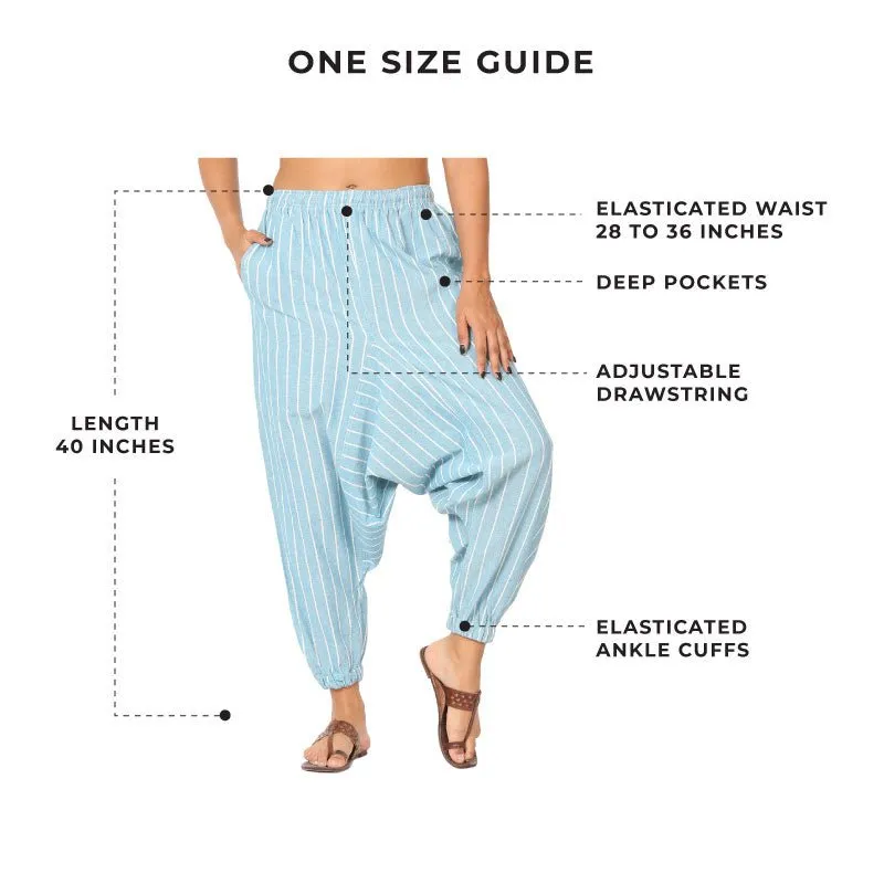 Women's Harem Pant | Blue Stripes | Fits Waist Size 28" to 36"