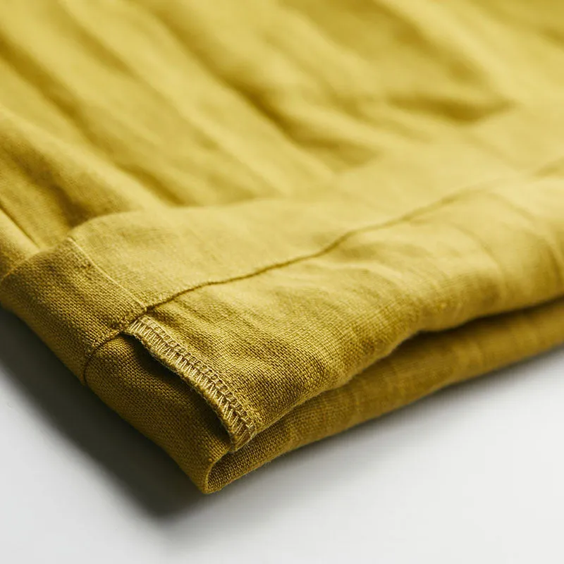 Yellow Linen Summer Pants, Women Casual Pants with Pockets SJ97201