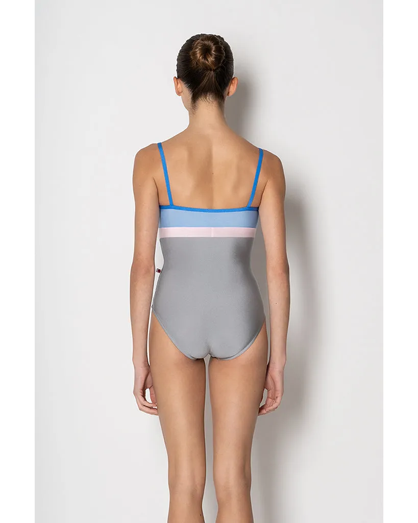 Yumiko Zoe Colour Block V Front High Cut Camisole Leotard - Womens - Sterling / Moontide / Sky / Rose