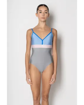 Yumiko Zoe Colour Block V Front High Cut Camisole Leotard - Womens - Sterling / Moontide / Sky / Rose