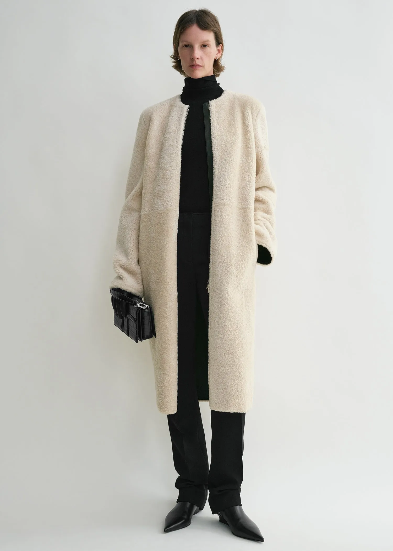 Zipped teddy shearling coat cream